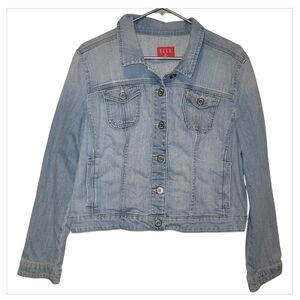 ELLE Denim Jacket Womens XL Light Wash Stretch Jean Jacket